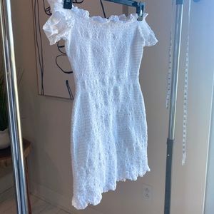 white shirring button detail bardot bodycon dress